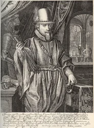 Ritratto di Maurizio di Nassau (1567-1625), principe di Orange, conte di Nassau. Incisione di Willem Jacobsz Delff (1580-1638) XVII secolo