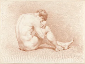 Nudo maschile seduto, la testa sul ginocchio