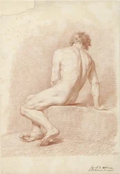 Nudo maschile seduto, visto di schiena
