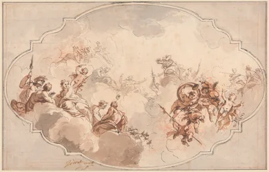 Progetto per un Soffitto: Apoteosi di Callisto o Diana (recto), e Schizzo di Figure (verso)