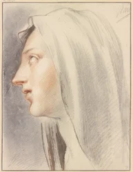 Testa di donna velata di profilo verso sinistra