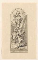 Putti con busto di donna tra gli alberi