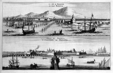 Vedute della città, del porto e del castello di Batavia - in "Ambasciata della Compagnia Orientale delle Province Unite verso l