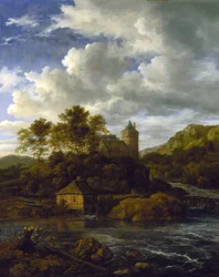 Castello e mulino ad acqua presso un fiume