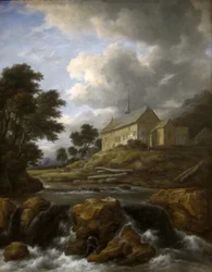 Paesaggio con chiesa presso un torrente
