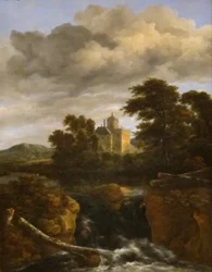 Cascata davanti a un castello