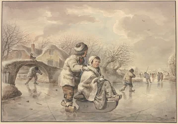 Paesaggio invernale con pattinatori