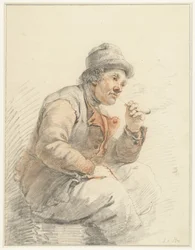 Contadino seduto che fuma la pipa
