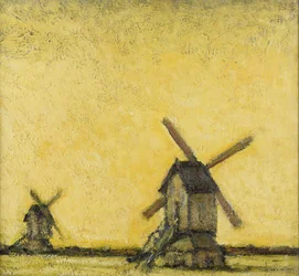 Paesaggio con due mulini a vento, c.1900