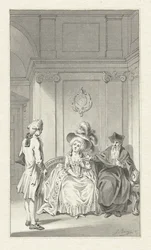 Interno con ecclesiastico, dama e giovane uomo