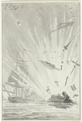 Esplosione della nave corsara olandese De Dappere Patriot in combattimento con la nave inglese Kameleon, 14 agosto 1781