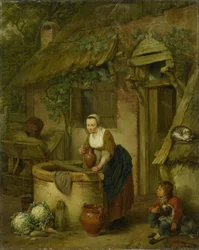 Donna che Attrae Acqua da un Pozzo