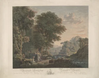 Paesaggio arcadico con figure danzanti