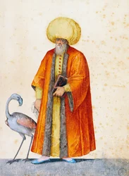 Uomo turco con fenicottero, disegno di Jacopo Ligozzi (1547-1627)