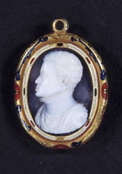 Ritratto del Principe Don Carlos (1545-1568) di Spagna. Medaglione di calcedonio