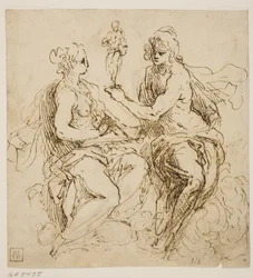 Personificazioni della Pittura e della Scultura sedute sulle Nuvole