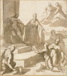 Studio per Venezia che riceve omaggi e doni da Brescia, Udine, Padova e Verona, con il Doge Francesco Venier che li presenta