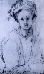 Disegno a gesso intitolato "Studio di una ragazza" di Pontormo