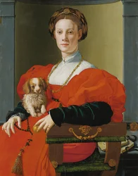 Ritratto di una donna con un piccolo cane