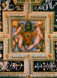 Putti e stemma di Papa Leone X (1475-1521). Affresco di Jacopo Carrucci detto il Pontormo (1494-1557)