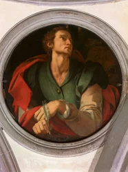 San Luca - Saint Luc - Peinture de Jacopo Carrucci dit il Pontormo (Pontorme) (1494-1556) 1527-1528 Diam 70 cm Florence, Chiesa di Santa Felicita, Cappella Capponi ©UIG/Leemage