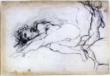Studio di Figure Sedute e Prone per una Lunetta nel Salone della Villa Medici a Poggio a Caiano