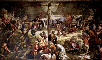 Crocifissione Dipinto di Tintoretto (Jacopo Robusti) (1565) Dim 536x1224 cm Venezia, Scuola di San Rocco