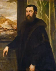 Ritratto di un uomo con vista paesaggistica
