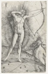 Apollo con arco e frecce su globo celeste e Diana con cervo