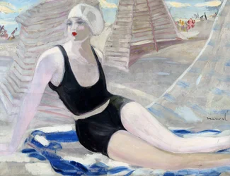 Bagnante in costume da bagno nero