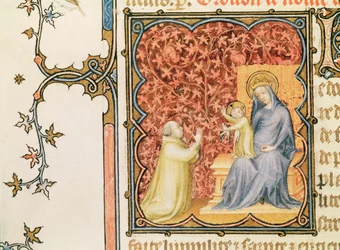 Ms Lat 18014 Jean de France (1340-1416) Duca di Berry che prega davanti alla Vergine e al Bambino, da Les Petites Heures de Duc de Berry, c.1385-90