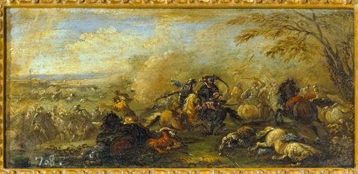 Una battaglia tra cristiani e musulmani... (olio su tela)