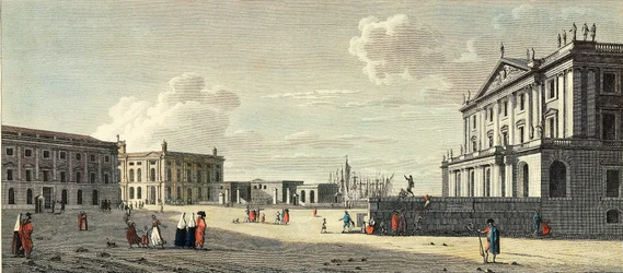 La Llotja (ex borsa), il palazzo del Capitano Generale delle Dogane e la Porta del Mare di Barcellona (incisione)
