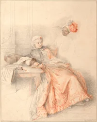 Giovane donna che legge e un paggio