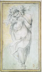 Gitana con un bambino - Opera di Jacques Bellange, sanguigna e gessi nero e bianco su carta, inizio XVII secolo