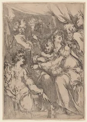 La Sacra Famiglia con Santa Caterina, San Giovanni Evangelista e un angelo