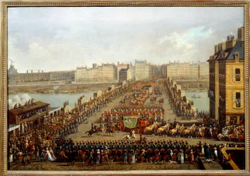 Attraversamento del nuovo ponte dal corteo imperiale per la cerimonia della consacrazione di Napoleone I il 2 dicembre
