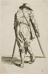 Mendicante con stampelle e cappello, visto di spalle, quinta tavola da I mendicanti