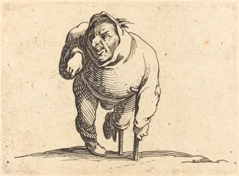 Zoppo con stampella e gamba di legno