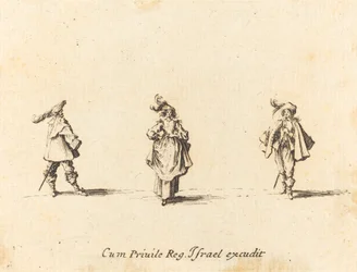 Signora con piume e due gentiluomini