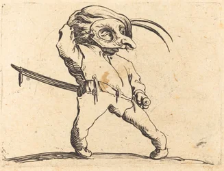 Uomo mascherato con piedi storti