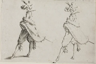 Il gentiluomo con un cappotto, in posa con le mani sui fianchi, dai Capricci
