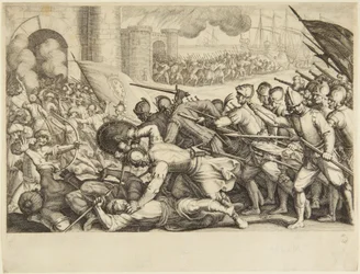Le truppe che forzano la porta di una città