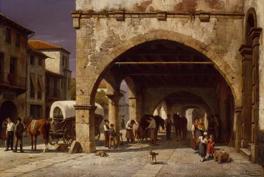Scena di città con un maniscalco