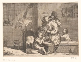 Scena domestica con bambino allattato
