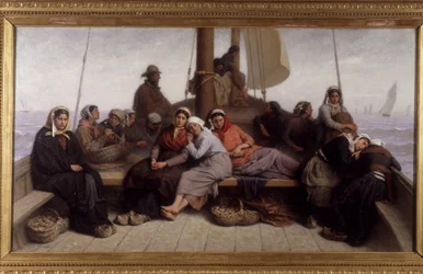 Pesca delle ostriche sul ponte di una barca - Dipinto di Eugene Feyen (1815-1908), n.d.