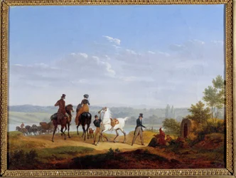 Paesaggio con figure e cavalieri