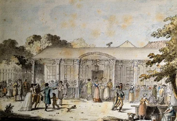 Vista del Cafe Goddet (o Godet), Boulevard du Temple, al tempo del Consolato