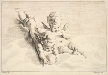 Due cupidi, uno con una palla