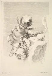 Due Cupidi, uno con una corona, metà-fine XVIII secolo